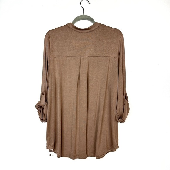 RDI Jersey Knit Pop over Roll Sleeve Top Brown Relaxed Blouse Plus Size 3X NWOT - Picture 7 of 11